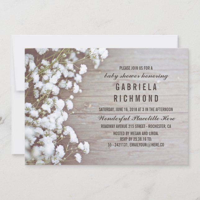 Rustic Baby's Breath Barn Wood Baby Shower Invitation (Front)