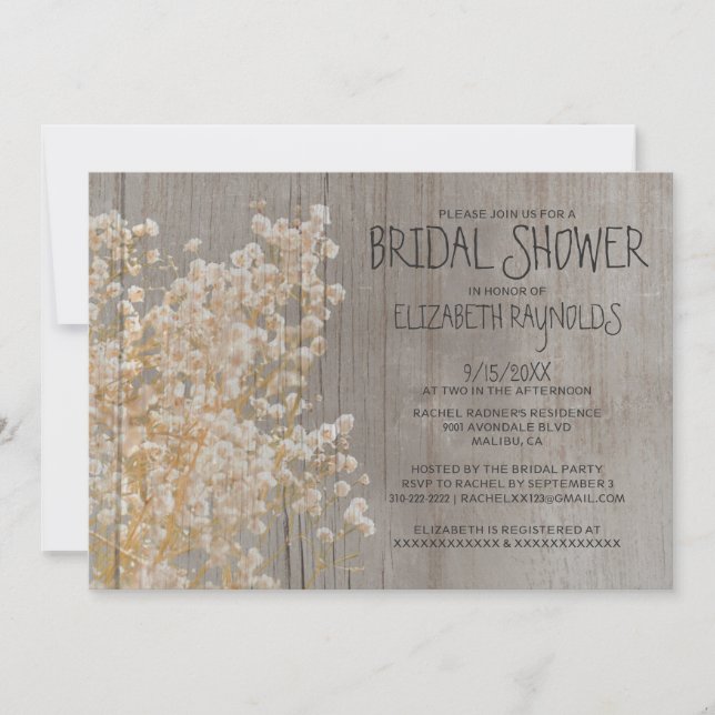 Rustic Baby's Breath Bridal Shower Invitations (Front)
