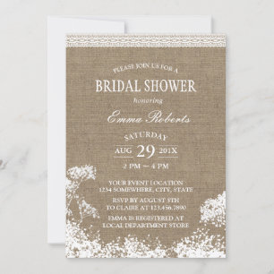 Rustic Baby's Breath Burlap Wedding Bridal Shower Invitation