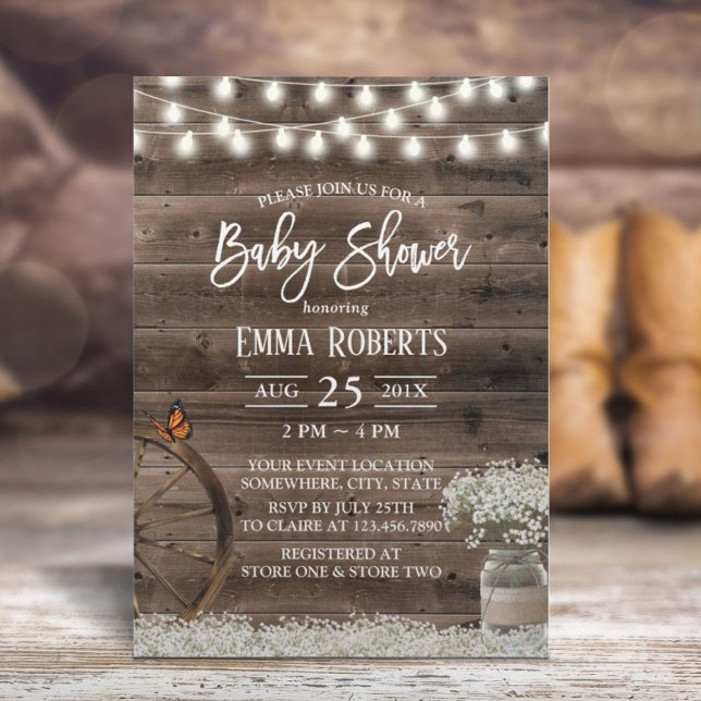 Rustic Baby's Breath Floral Barn Baby Shower Invitation (Creator Uploaded)