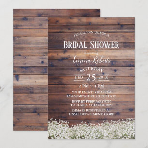 Rustic Baby's Breath Floral Barn Bridal Shower Invitation