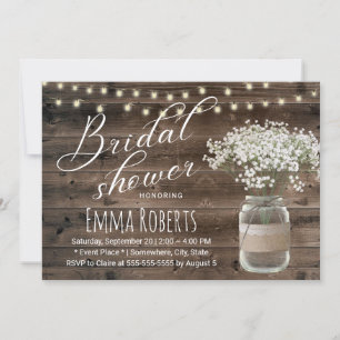 Rustic Baby's Breath Floral Jar Barn Bridal Shower Invitation