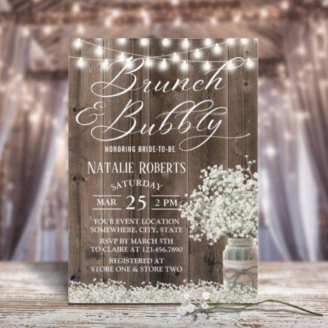 Rustic Babys Breath Floral Mason Jar Bridal Brunch Invitation (Creator Uploaded)