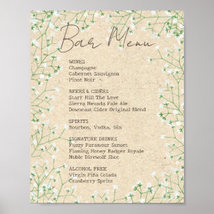 Rustic Baby's Breath Floral Wedding Bar Menu Sign