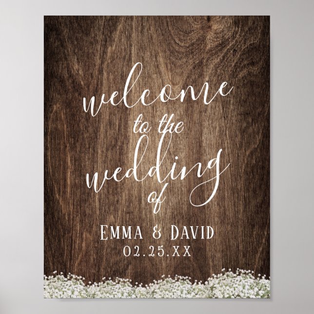 Rustic Baby's Breath Floral Wedding Welcome Poster (Front)