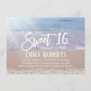 Rustic Baby's Breath Flowers Beach Sweet 16 Invitation