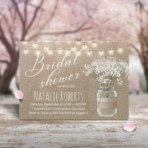 Rustic Baby's Breath Jar Burlap Bridal Shower Invitation