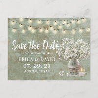 Rustic Baby's Breath Jar Vintage Save the Date