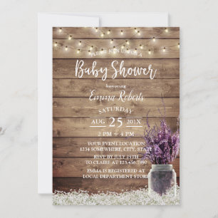Rustic Baby's Breath Lavender Floral Baby Shower Invitation