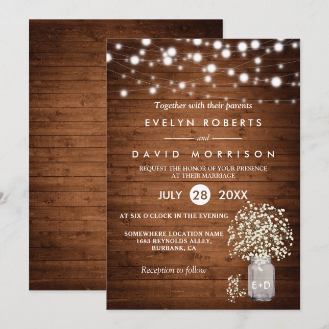 Rustic Baby's Breath Lights Formal Wedding  Invitation (Front/Back)