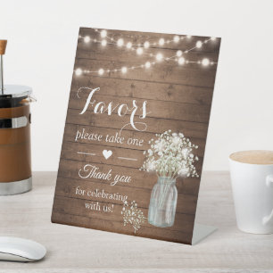 Rustic Baby's Breath Lights Wedding Favours Pedestal Sign