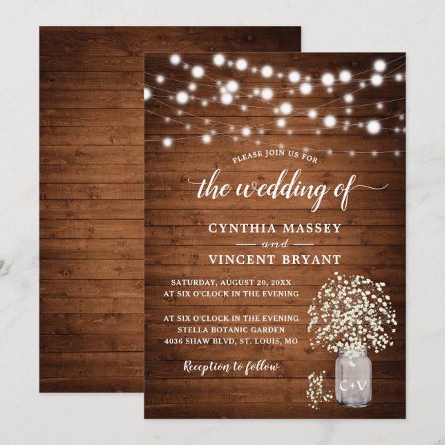 Rustic Baby's Breath Lights Wedding Invitation (Front/Back)