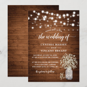 Rustic Baby's Breath Lights Wedding Invitation