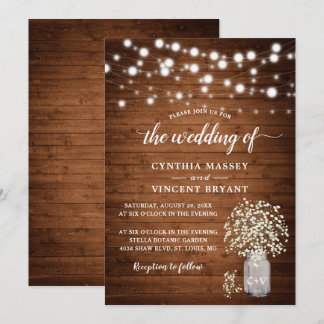 Rustic Baby's Breath Lights Wedding Invitation