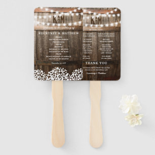 Rustic Baby's Breath Lights Wedding Program Hand Fan