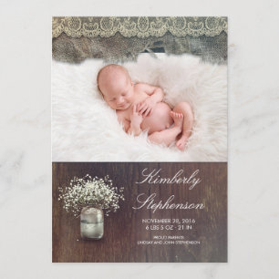 Rustic Baby's Breath Mason Jar Baby Birth Photo Announcement