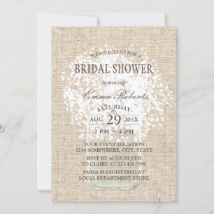 Rustic Baby's Breath Mason Jar Bridal Shower Invitation