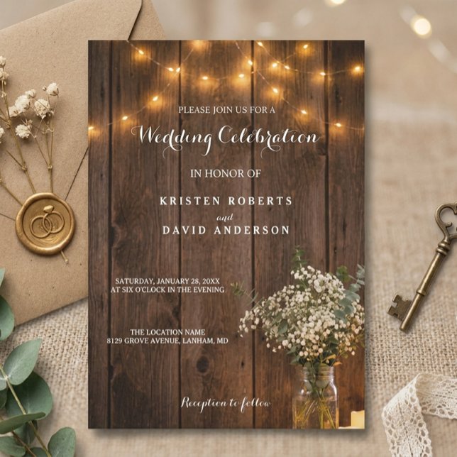 Rustic Baby's Breath Mason Jar Lights Wedding Invi (Creator Uploaded)