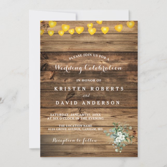 Rustic Baby's Breath Mason Jar Lights Wedding Invi Invitation (Front)