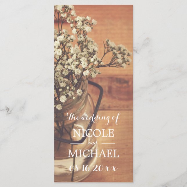 Rustic Baby's Breath Mason Jar Wedding Program Programme (Front)