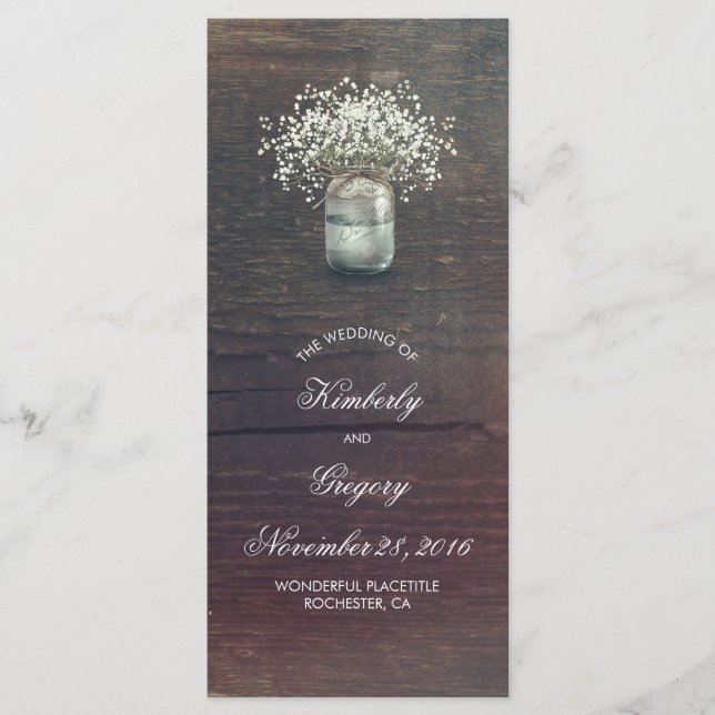 Rustic Baby's Breath Mason Jar Wedding Programs Programme (Front)