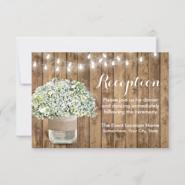 Rustic Baby's Breath Mason Jar Wedding Reception Invitation (Front)