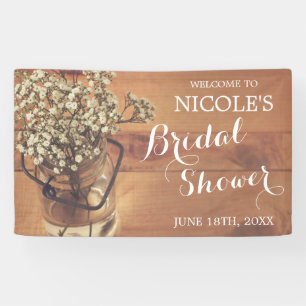 Rustic Baby's Breath Mason Jar Wood Bridal Shower Banner