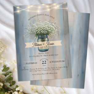 Rustic Baby's Breath Mason Jar Wood Lights Wedding Invitation