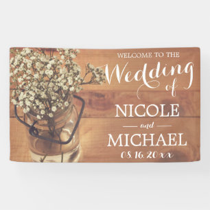 Rustic Baby's Breath Mason Jar Wood Wedding Banner