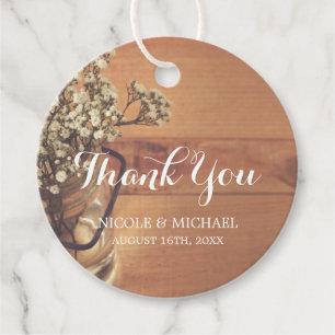 Rustic Baby's Breath Mason Jar Wood Wedding Favour Tags