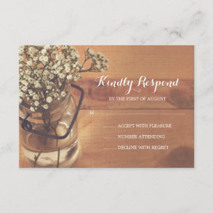 Rustic Baby's Breath Mason Jar Wood Wedding RSVP