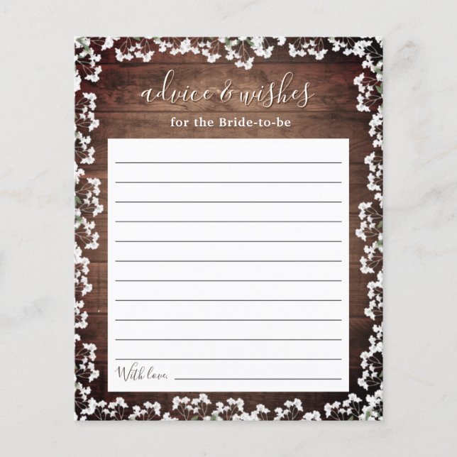 Rustic Baby's Breath on Dark Wood Wedding Advice (Front)