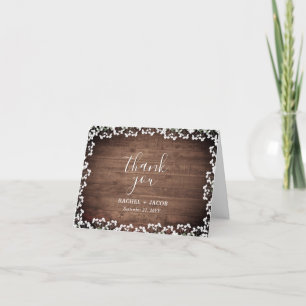 Rustic Baby's Breath on Dark Wood Wedding  Thank You Card