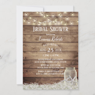 Rustic Baby's Breath Starfish Jar Bridal Shower Invitation