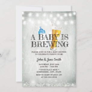 Rustic Baby's Breath String Light Beer Baby Shower Invitation