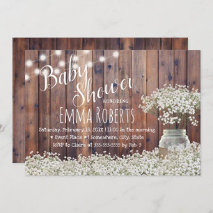 Rustic Baby's Breath String Lights Baby Shower Invitation