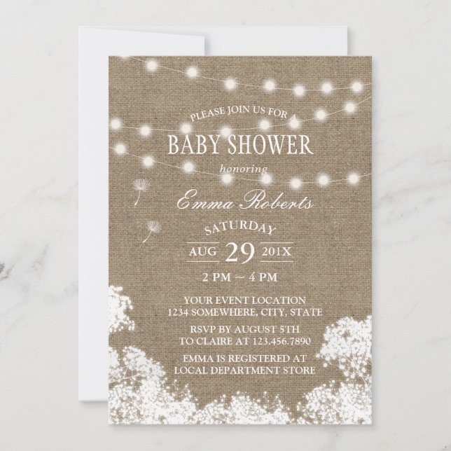 Rustic Baby's Breath String Lights Baby Shower Invitation (Front)