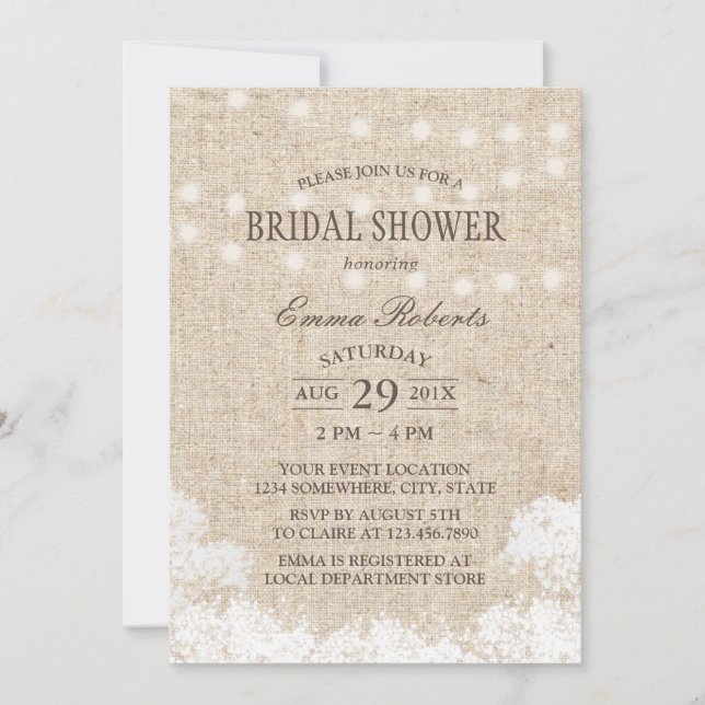 Rustic Baby's Breath & String Lights Bridal Shower Invitation (Front)