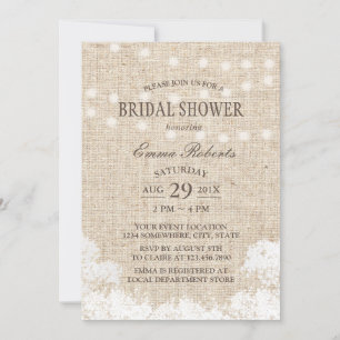 Rustic Baby's Breath & String Lights Bridal Shower Invitation