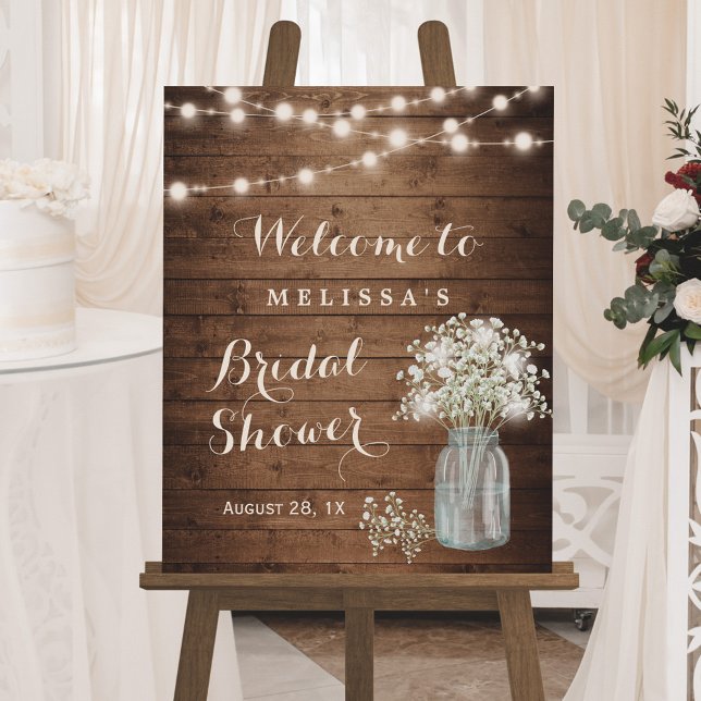 Rustic Baby's Breath String Lights Bridal Shower Poster (Creator Uploaded)