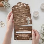 Rustic Baby's Breath String Lights Wedding All In One Invitation<br><div class="desc">This Rustic Baby's Breath String Lights Wedding All In One Invitation is the perfect choice for couples who want a rustic and charming invitation for their special day. The design features delicate baby's breath and charming string lights on a wood background, creating a warm and inviting atmosphere for your guests....</div>