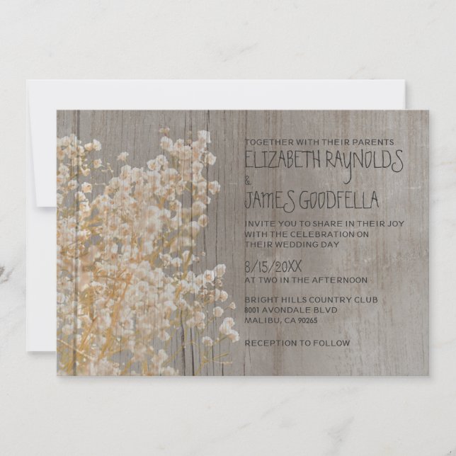 Rustic Baby's Breath Wedding Invitations (Front)
