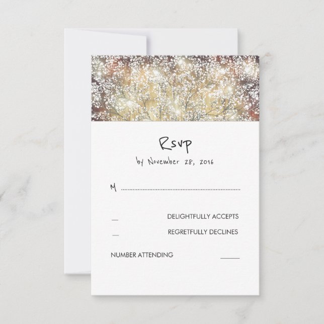Rustic Baby's Breath Wedding RSVP Cards (Front)
