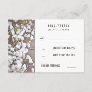 Rustic Baby's Breath Wedding RSVP Cards