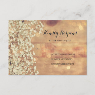 Rustic Baby's Breath Wood Wedding RSVP Card