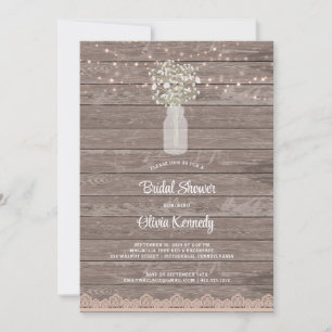 Rustic Baby's Breathe Mason Jar Bridal Shower Invitation