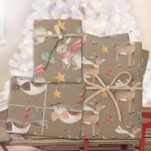 Rustic Baby's First Christmas Reindeer Bunny Bird Wrapping Paper Sheet