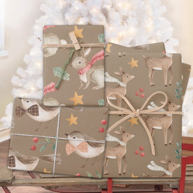 Rustic Baby's First Christmas Reindeer Bunny Bird Wrapping Paper Sheet (Rustic Kraft Baby's First Christmas Reindeer Bunny Bird Holiday Gift Wrapping Paper Sheets Trio)