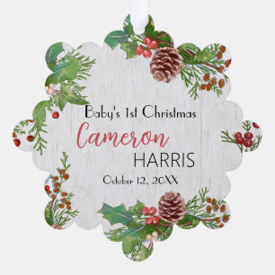 Rustic Baby's Milestone 1st Christmas Photo  Tree Decoration Card