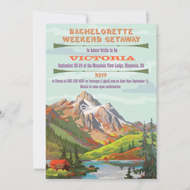 Rustic Bachelorette Mountain Getaway Invitations (Front)